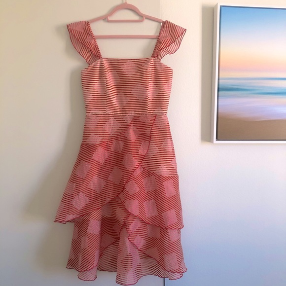 ALICE + OLIVIA Angelita Striped Ruffle Asymmetric Midi Dress - Picture 13 of 15